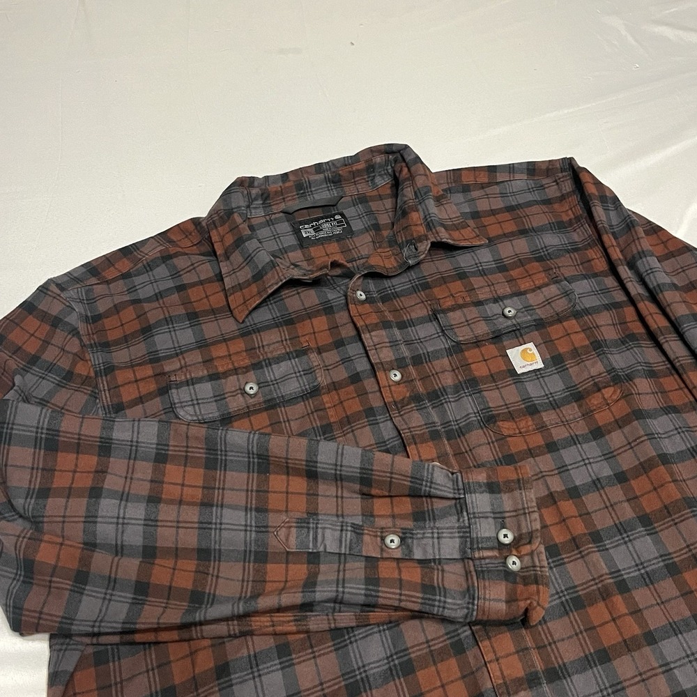 Carhartt Loose Fit Heavyweight Flannel Shirt Mens Size 2XL Mocha Brown Plaid